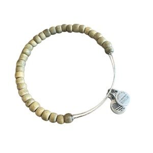 Alex and Ani Tan Wooden Beaded Bracelet with Silver Charm